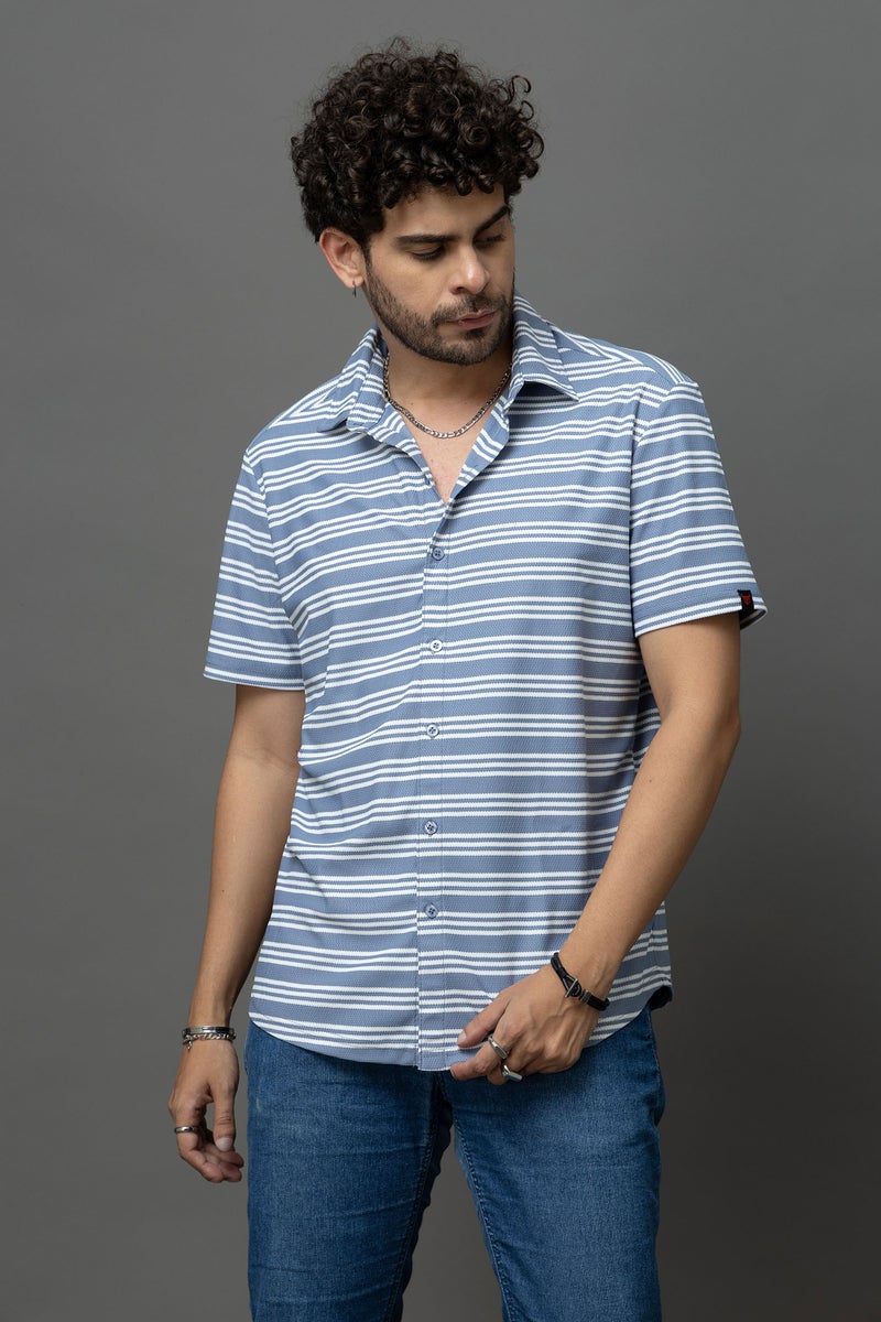 Go Devil Blue & White Striped Shirt for Men - Image 1